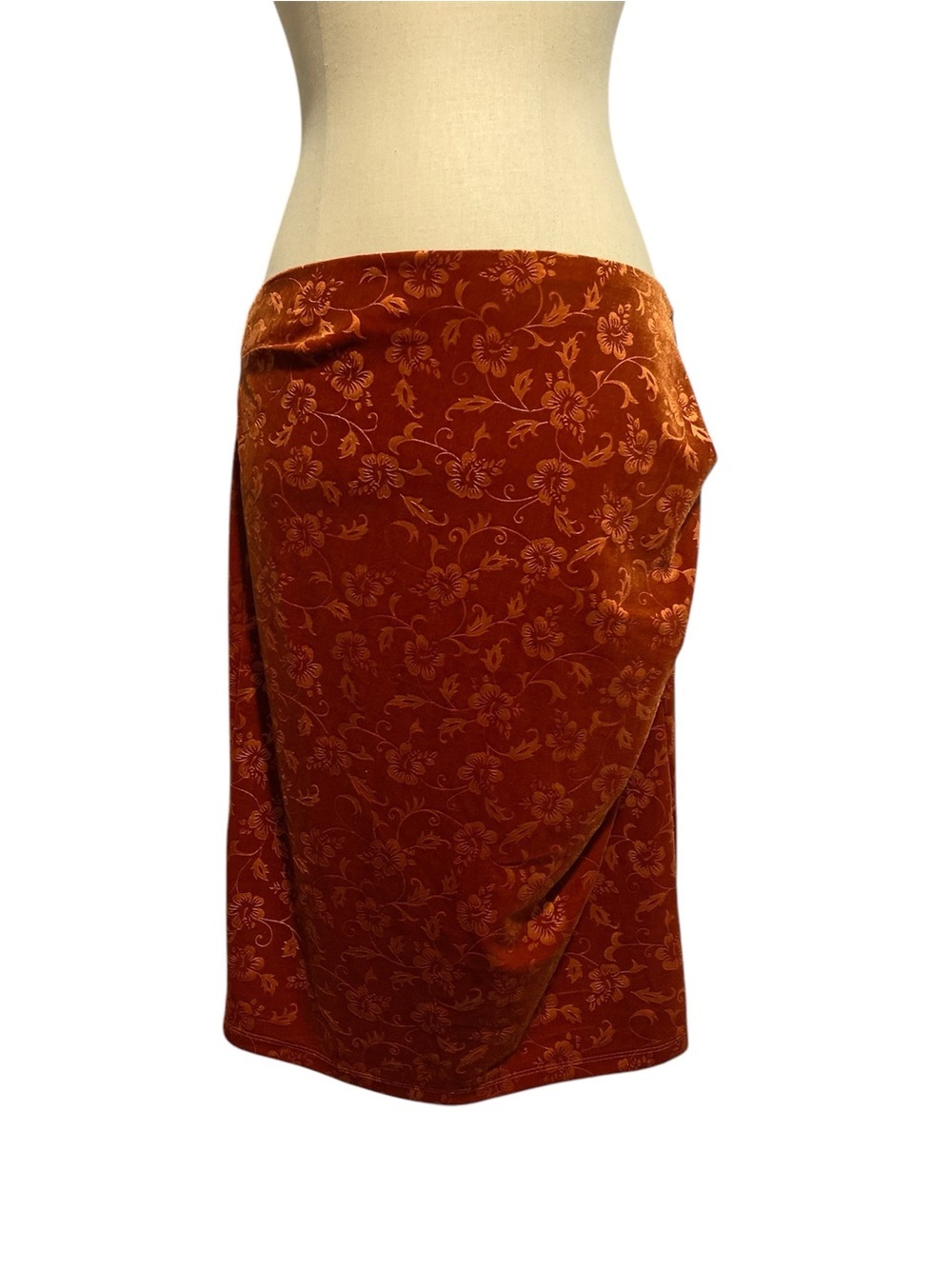Grace Karin Velvet Floral Rusty Orange Pencil Skirt XL Boho Retro Workwear NWT